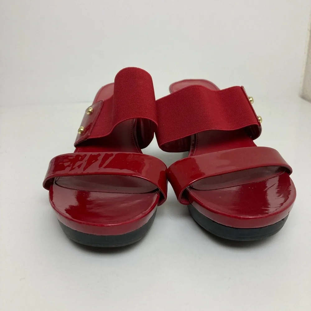 *Lauren Ralph Lauren Rihanna Red Patent Leather Platform Wedge Slip on Sandal#SR